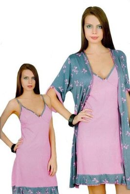 Жіночий халат з ночною сорочкою Isik 2XL, ВІскоза 95%, Еластан 5%, 2XL (54-56), штучний шовк, жіночі, костюм двійка