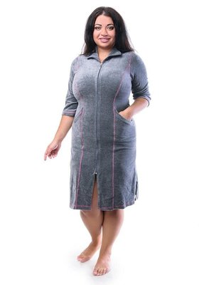 Велюровый женский халат Esra XL серый, Хлопок 80%, Полиэстер 20%, XL (46-48), велюр, женские, халат