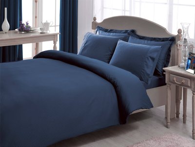 Двоспальний Євро комплект ТАС Premium Basic Blue Сатин-Stripe