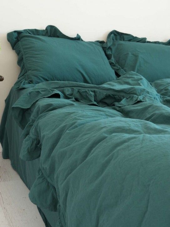 Постельное белье Limasso Exclusive Stonewashed Dark Green вареный хлопок, Евро, Хлопок 100%, 240х260 см., 1, 2, 200х220 см., 50х70 см, варёный хлопок, Фирменная картонная коробка