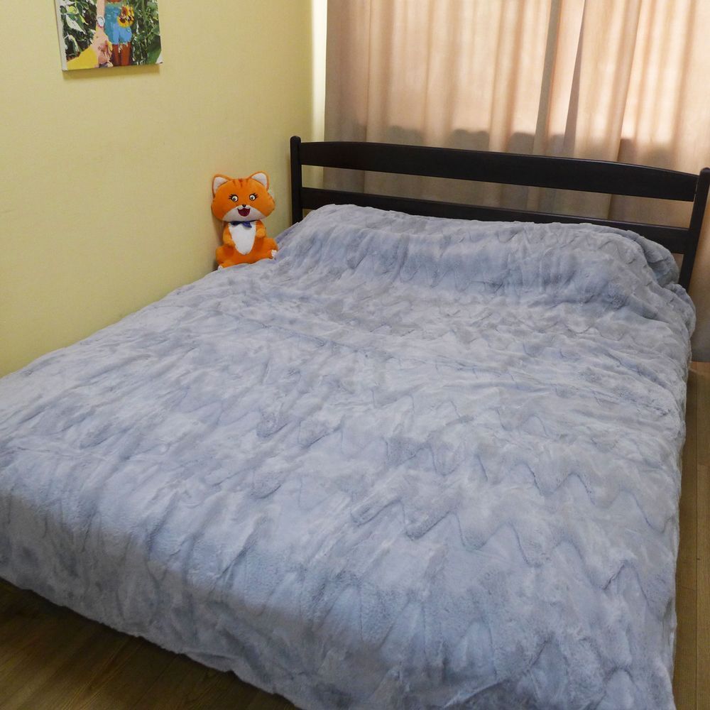 Покривало хутряне Шиншила Зиг-заг Colorful Home 200x230см сіро-блакитне, Поліестер 100%, 200х230 см, штучне хутро, Євро, Покривало