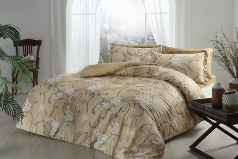 Двоспальний Євро комплект TAC Senja Beige Сатин-Delux