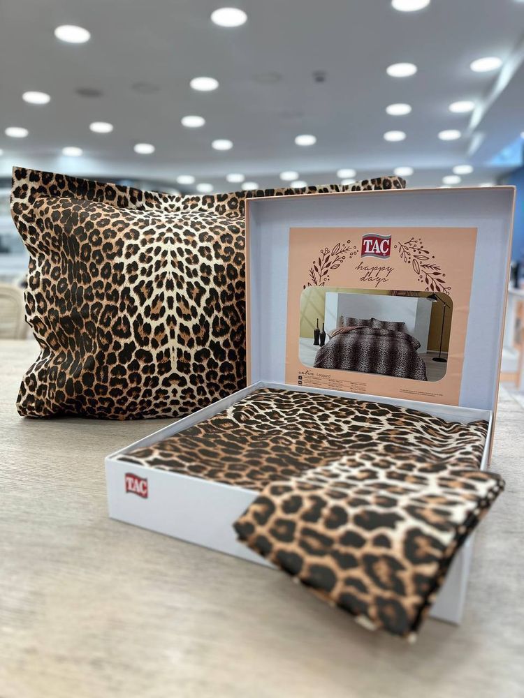Постельное белье TAC Leopard Сатин, Евро, Хлопок 100%, 230х260 см., 1, 2, 200х220 см., 50х70 см, сатин, 220 TC, Фирменная картонная коробка