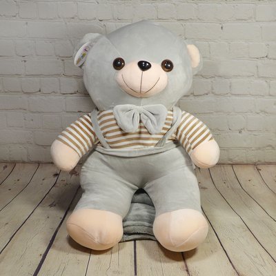 Плюшевый Медведь с пледом 100x140см Colorful Home серый, Полиэстер 100%, 43х40см, плюш, Игрушка + плед