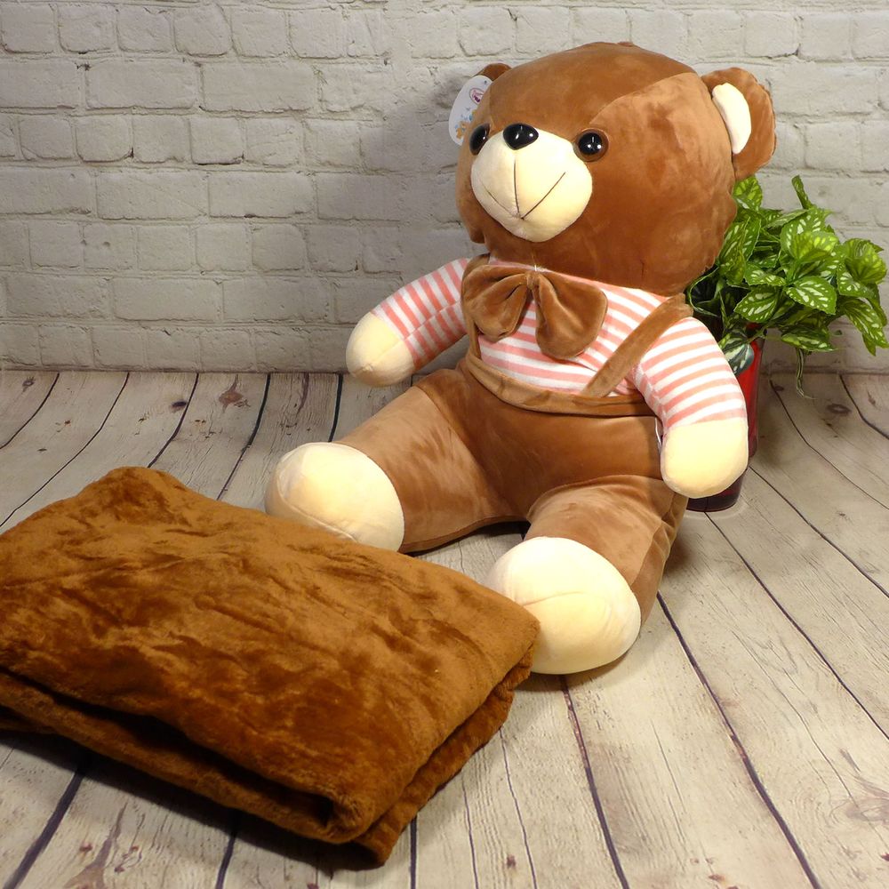 Плюшевий Ведмідь із пледом 100x140см Colorful Home коричневий, Поліестер 100%, 43х40см, плюш, Іграшка + плед
