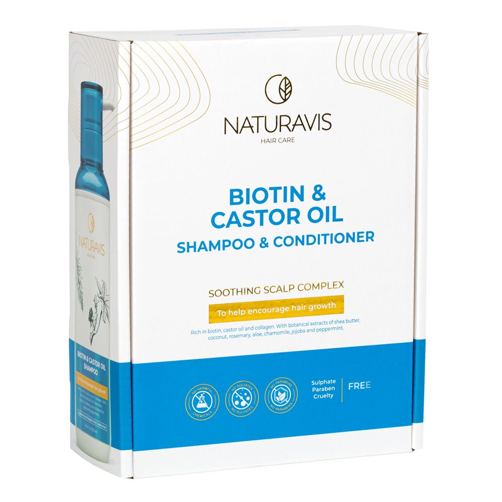 Набір шампунь і кондиціонер Naturavis з біотином та рициновою олією, Шампунь та кондиціонер, по 500мл