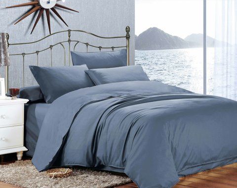 Постільна білизна Home Line "Сатин Люкс" (сіро-блакитний), Євро, Бавовна 100%, 240х260 см., 1, 2, 200х220 см., 50х70 см, сатин люкс, Фірмовий тканинний мішок