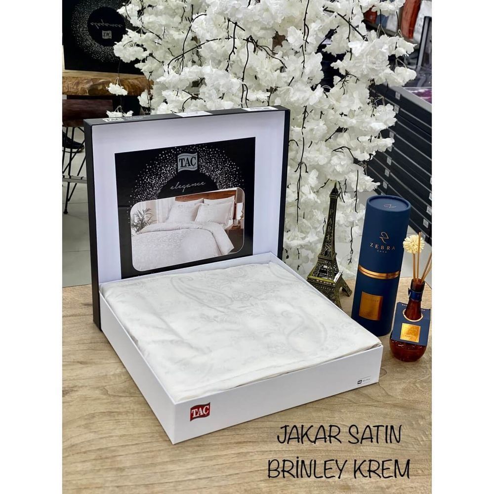 Постельное белье TAC Brinley Cream Жаккард, Евро, Хлопок 100%, 240х260 см., 1, 4, 200х220 см., 50х70, 50х70 (+5см), сатин жаккард, Фирменная картонная коробка