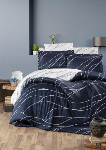 Постельное белье Сатин First Choice Mesi Navy Blue Евро, Евро, Хлопок 100%, 240х260 см., 1, по 2, 200х220 см., 50х70, 70х70 см, сатин, Фирменная картонная коробка