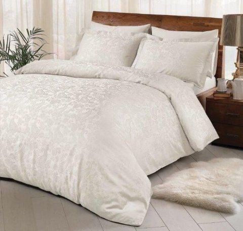Постільна білизна TAC Brinley Cream Жаккард, Євро, Бавовна 100%, 240х260 см., 1, 4, 200х220 см., 50х70, 50х70 (+5см), сатин жакард, Фірмова картонна коробка