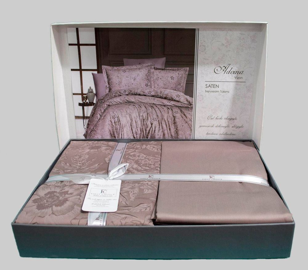 Постельное белье Сатин First Choice Advina Mink, Полуторный, Хлопок 100%, 180х220 см., 1, по 1, 160х220 см., 50х70, 70х70 см, сатин, Фирменная картонная коробка