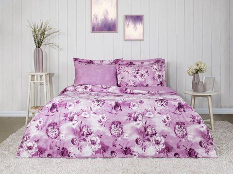 Постільна білизна TAC Vesta Lilac Сатин-Delux євро, Євро, Бавовна 100%, 240х260 см., 1, 4, 200х220 см., 50х70, 50х70 (+5см), сатин люкс, 300 TC, Фірмова картонна коробка