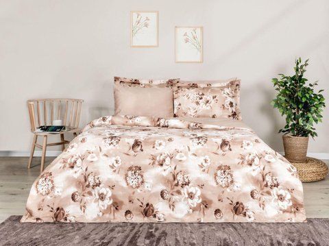 Постільна білизна TAC Vesta Beige Сатин-Delux євро, Євро, Бавовна 100%, 240х260 см., 1, 4, 200х220 см., 50х70, 50х70 (+5см), сатин люкс, 300 TC, Фірмова картонна коробка