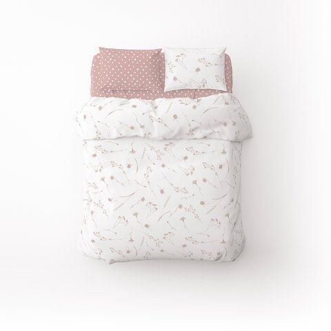 Постільна білизна Бязь Home Line "Волошки-Горох" (рожево-ліловий на білому), Полуторний, Бавовна 100%, 150х214 см., 1, 2, 145х210 см., 50х70 см, бязь, ПВХ