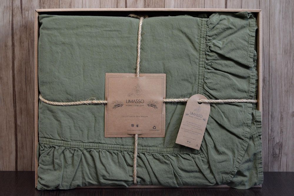 Постельное белье Limasso Exclusive Stonewashed Capulet Olive вареный хлопок, Евро, Хлопок 100%, 240х260 см., 1, 2, 200х220 см., 50х70 см, варёный хлопок, Фирменная картонная коробка