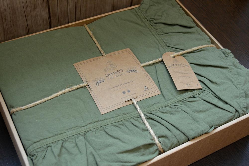 Постельное белье Limasso Exclusive Stonewashed Capulet Olive вареный хлопок, Евро, Хлопок 100%, 240х260 см., 1, 2, 200х220 см., 50х70 см, варёный хлопок, Фирменная картонная коробка
