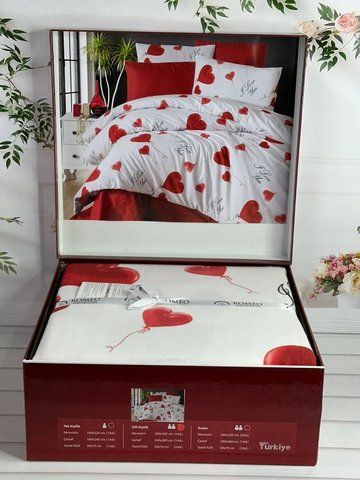 Постельное белье Romeo Home Love Red Фланель, Евро, Хлопок 100%, 240х260 см., 1, 2, 200х220 см., 50х70 см, фланель, Фирменная картонная коробка