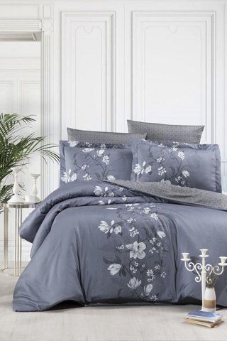 Постельное белье Сатин First Choice Evan Indigo Евро, Евро, Хлопок 100%, 240х260 см., 1, по 2, 200х220 см., 50х70, 70х70 см, сатин, Фирменная картонная коробка