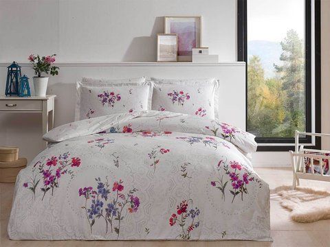 Постільна білизна TAC Komae Lilac Сатин-Delux, Євро, Бавовна 100%, 240х260 см., 1, 4, 200х220 см., 50х70, 50х70 (+5см), сатин люкс, 300 TC, Фірмова картонна коробка
