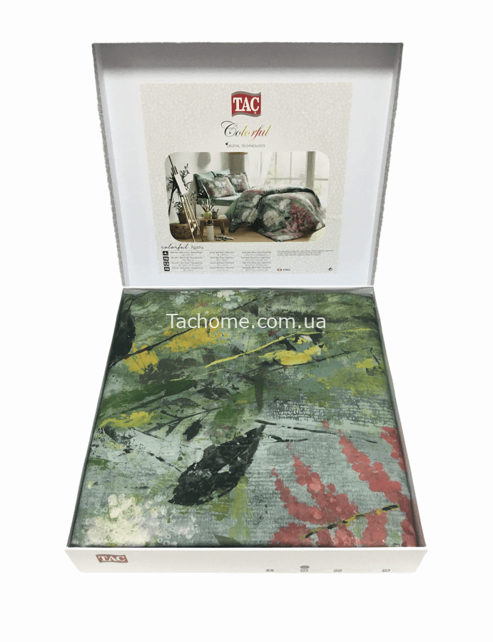 Постельное белье TAC Agatha Green Сатин-Digital, Семейный, Хлопок 100%, 240х260 см., 2, 4, 160х220 см., 50х70 см, сатин, 220 TC, Фирменная картонная коробка