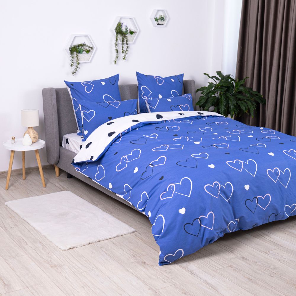 Комплект постельного белья Navy Blue Love, 70x70см, Полуторный, Хлопок 100%, 150х214 см., 150х214 см., 70х70 см, ранфорс