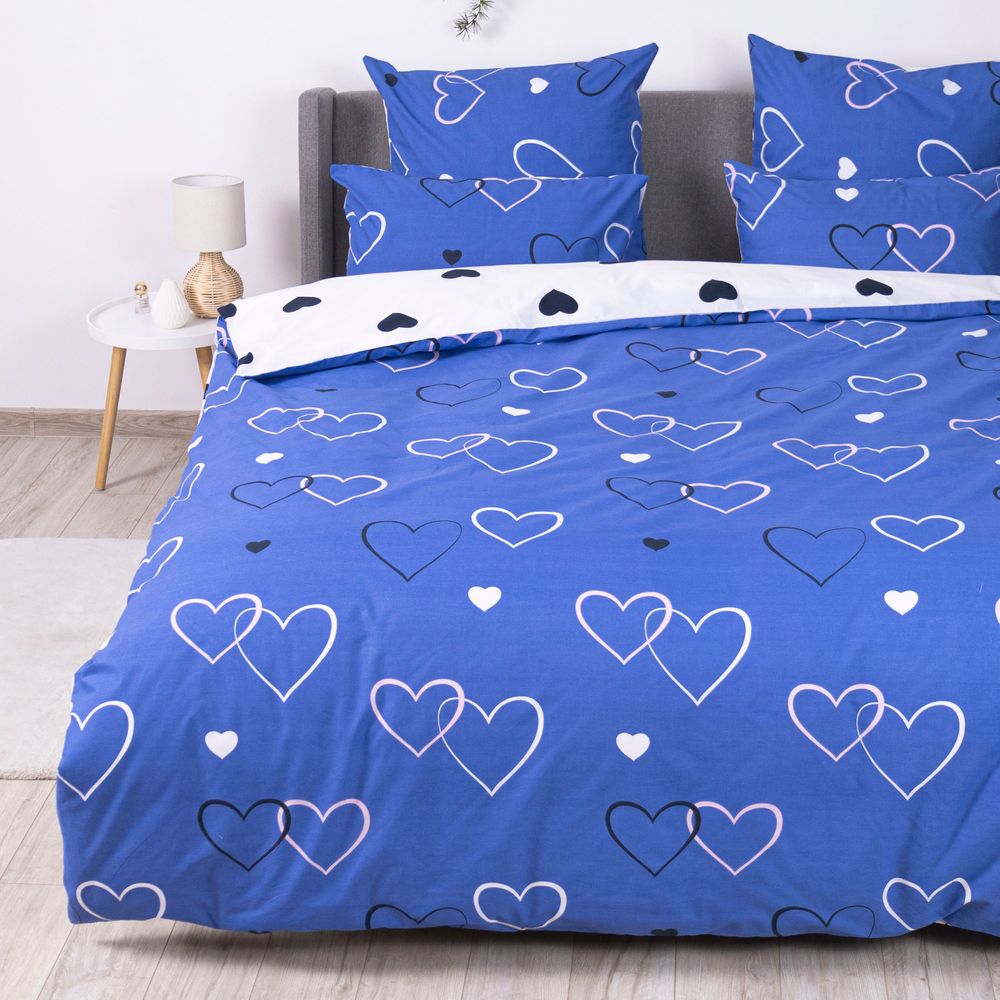Комплект постельного белья Navy Blue Love, 70x70см, Евро, Хлопок 100%, 215х240 см., 200х215 см., 70х70 см, ранфорс