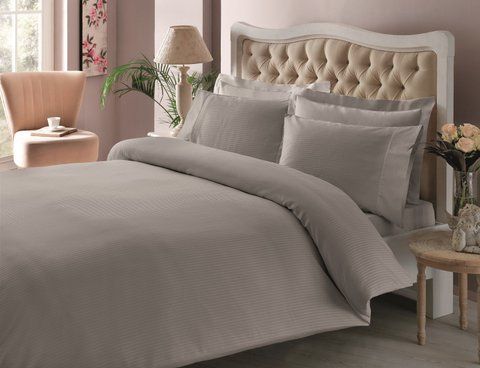 Двоспальний King Size комплект TAC Premium Basic Antracit Сатин-Stripe