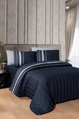 Постільна білизна Сатин First Choice Artwel Navy Blue, Євро, Бавовна 100%, 240х260 см., 1, по 2, 200х220 см., 50х70, 70х70 см, Сатин Delux, Фірмова картонна коробка