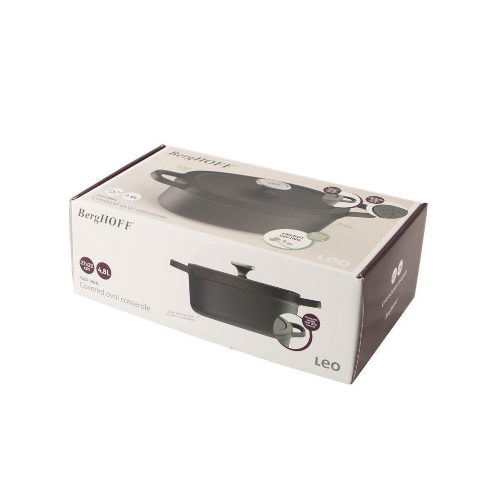 Овальная чугунная кастрюля BergHOFF Leo Graphite, 27 х 22 см, 4,8 л (с крышкой), 4,8л, 27 см