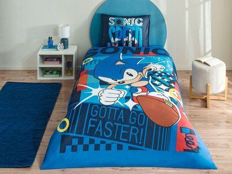 Підлітковий комплект Disney TAC Sonic Classic Ранфорс /простирадло на резинці 100х200х25см, Підлітковий, Бавовна 100%, 100х200х25 см на резинці, 1, 1, 160х220 см., 50х70 см, ранфорс, 142 TC, Фірмова картонна коробка