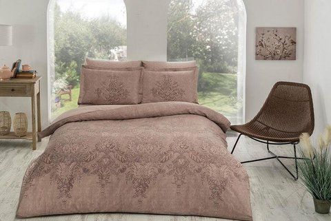 Постільна білизна TAC Romaine Brown Сатин-Delux, Євро, Бавовна 100%, 240х260 см., 1, 4, 200х220 см., 50х70 см, сатин, 220 TC, Фірмова картонна коробка