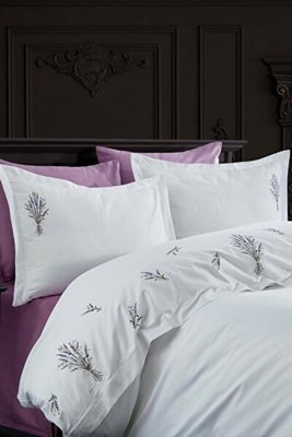 Двоспальний Євро комплект Dantela Vita Lavender Сатин з вишивкою