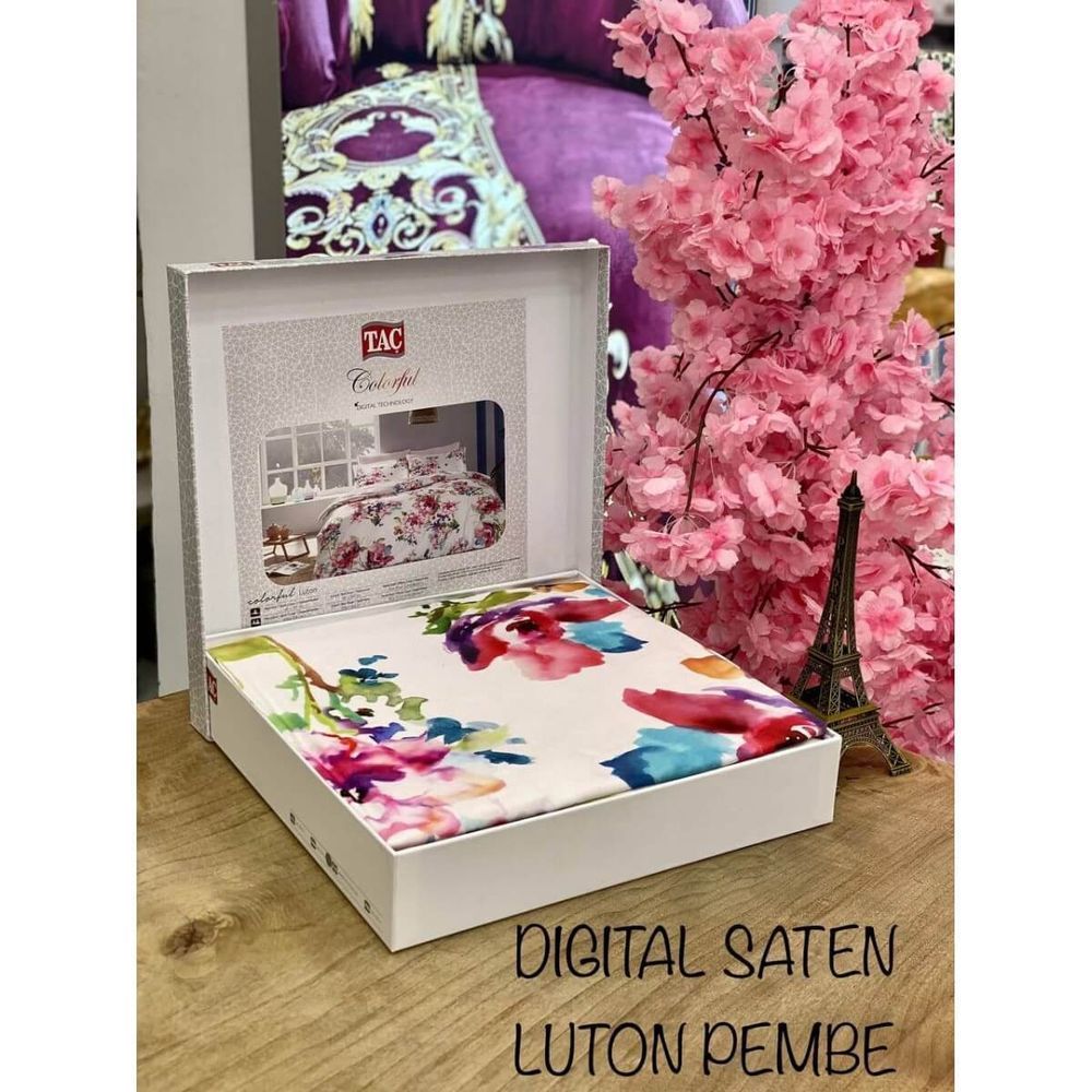 Постельное белье TAC Luton Pink Сатин-Digital, Семейный, Хлопок 100%, 240х260 см., 2, 4, 160х220 см., 50х70 см, сатин, 220 TC, Фирменная картонная коробка