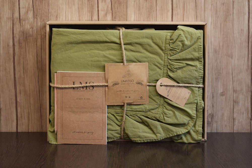 Постельное белье Limasso Exclusive Olive вареный хлопок, Полуторный, Хлопок 100%, 160х240 см., 1, 1, 160х220 см., 50х70 см, варёный хлопок, Фирменная картонная коробка
