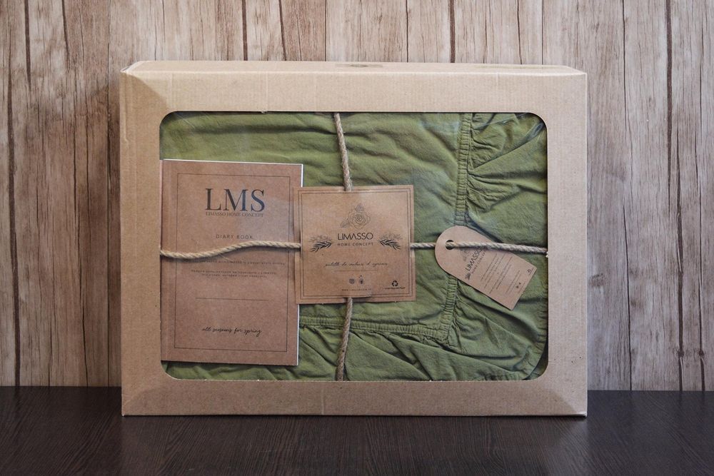 Постельное белье Limasso Exclusive Olive вареный хлопок, Полуторный, Хлопок 100%, 160х240 см., 1, 1, 160х220 см., 50х70 см, варёный хлопок, Фирменная картонная коробка
