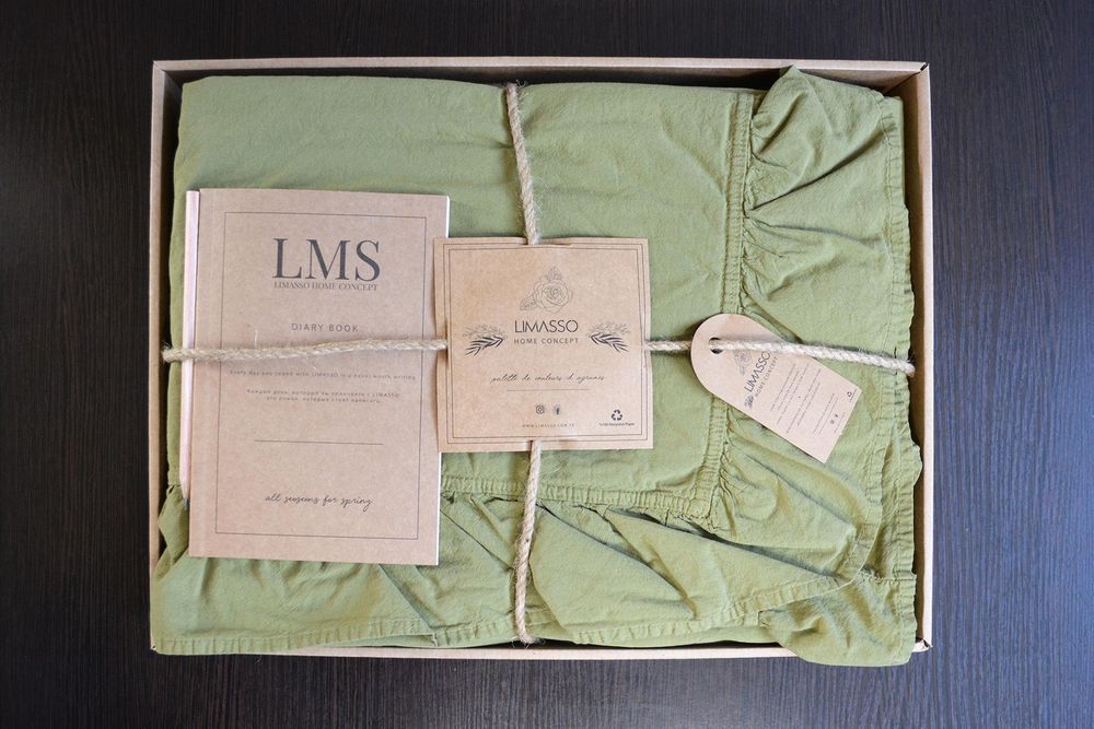 Постельное белье Limasso Exclusive Olive вареный хлопок, Полуторный, Хлопок 100%, 160х240 см., 1, 1, 160х220 см., 50х70 см, варёный хлопок, Фирменная картонная коробка