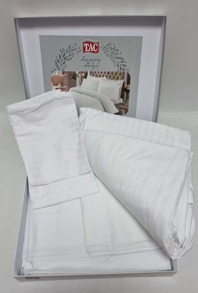 Двоспальний Євро комплект ТАС Premium Basic White Сатин-Stripe