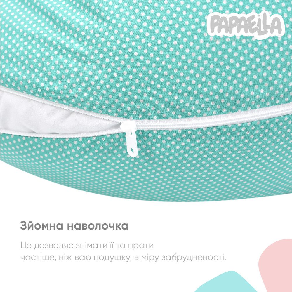 Подушка для беременных и кормления Papaella 30х190см Горошек ментоловая, Хлопок 100%, антиаллергенное волокно, 30х190 см, ранфорс, ранфорс, для кормления, Средний