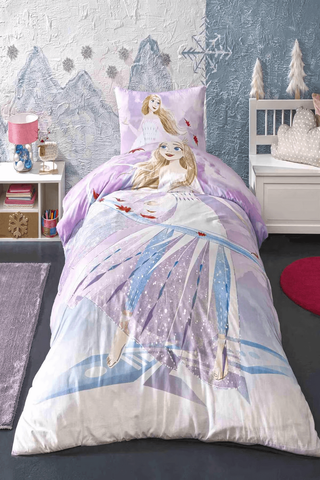 Підлітковий комплект Disney TAC Frozen Breezy Ранфорс /простирадло на резинці 100х200х25см, Підлітковий, Бавовна 100%, 100х200х25 см на резинці, 1, 1, 160х220 см., 50х70 см, ранфорс, 142 TC, Фірмова картонна коробка