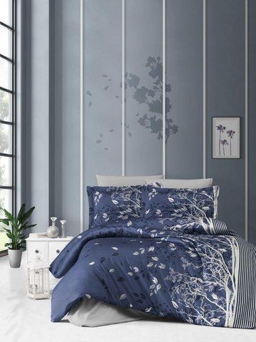Постельное белье Сатин First Choice Living Navy Blue Евро, Евро, Хлопок 100%, 240х260 см., 1, по 2, 200х220 см., 50х70, 70х70 см, сатин, Фирменная картонная коробка