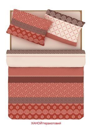 Постельное белье Бязь Home Line "Ханой" (терракотовый), Семейный, Хлопок 100%, 215х220 см., 2, 2, 145х210 см., 50х70 см, бязь, 125 г/м.кв, ПВХ