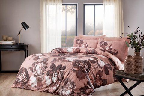 Постільна білизна TAC Avila Dried Rose Сатин-Digital, Євро, Бавовна 100%, 240х260 см., 1, 4, 200х220 см., 50х70 см, сатин, 220 TC, Фірмова картонна коробка