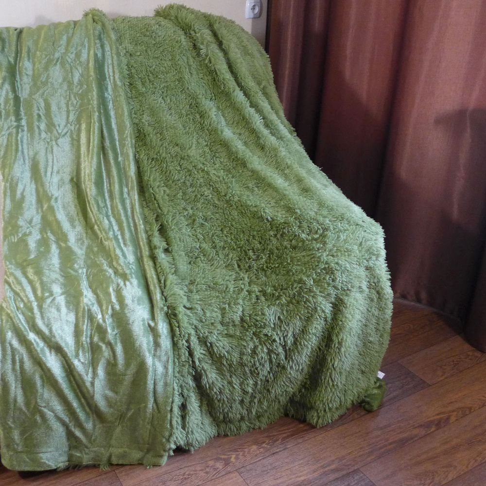 Плед покривало хутряне травка Koloco зелене, Поліестер 100%, 150х200 см, штучне хутро, Полуторний, Покривало