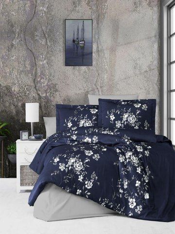 Постельное белье Сатин First Choice Arya Navy Blue Евро, Евро, Хлопок 100%, 240х260 см., 1, по 2, 200х220 см., 50х70, 70х70 см, сатин, Фирменная картонная коробка
