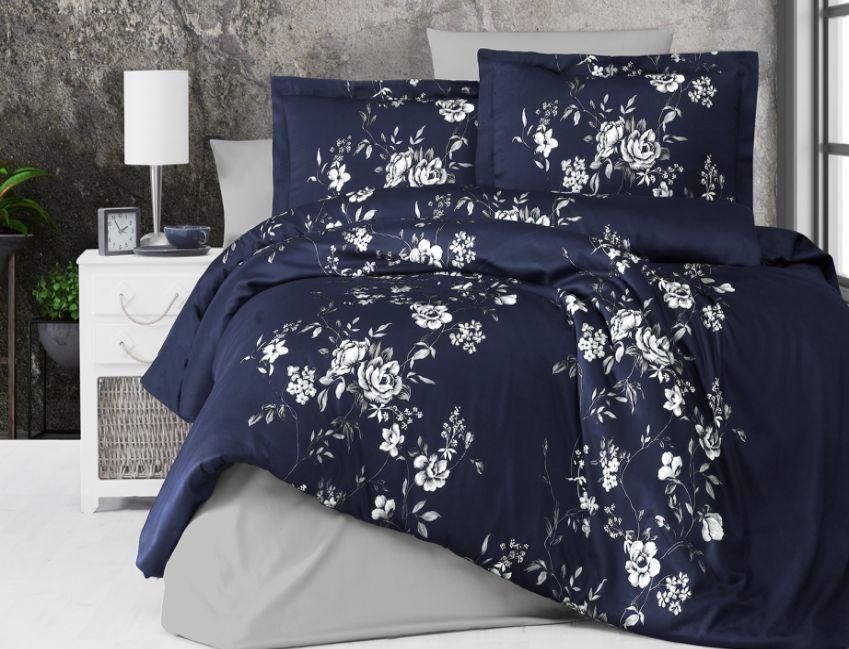 Постельное белье Сатин First Choice Arya Navy Blue Евро, Евро, Хлопок 100%, 240х260 см., 1, по 2, 200х220 см., 50х70, 70х70 см, сатин, Фирменная картонная коробка