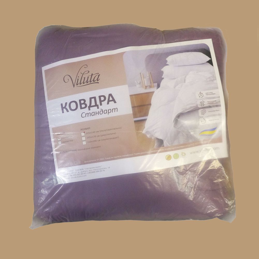 Одеяло Viluta силиконовое стеганое Стандарт, поликоттон, Полиэстер / Хлопок, cиликонизированное волокно, 140х205 см, поликоттон, поликоттон, 300 г/м2, Полуторное