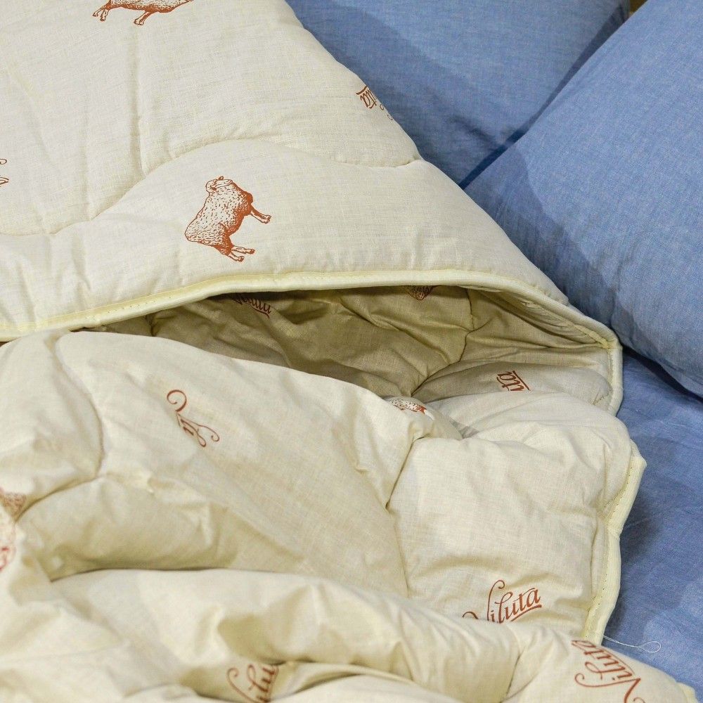 Одеяло Viluta шерстяное стеганое Premium, Хлопок 100%, шерстепон, 170х205 см, ранфорс, ранфорс, 400 г/м2, Двуспальное, Фірмова сумка