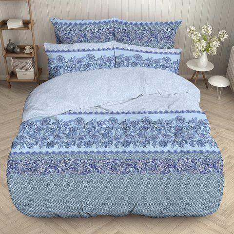 Постільна білизна Бязь Home Line "Аглая" (блакитний), Двоспальний, Бавовна 100%, 200х220 см., 1, 2, 175х210 см., 50х70 см, бязь, 120 г/м.кв, ПВХ