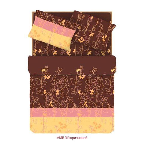 Постільна білизна Бязь Home Line "Амелі" (коричневий), Родинний, Бавовна 100%, 215х220 см., 2, 2, 145х210 см., 70х70 см, бязь, ПВХ