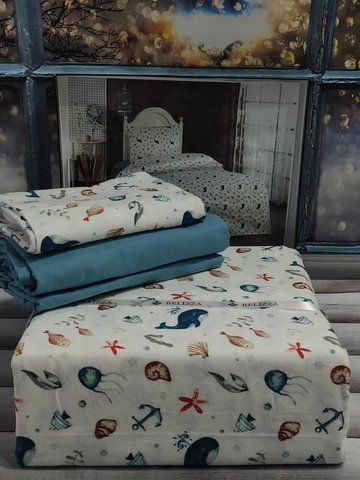 Теплое постельное белье из фланели Belizza Marin, Полуторный, Хлопок 100%, 180х240 см, 1, 1, 160х220 см., 50х70 см, фланель, Фирменная картонная коробка